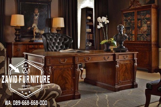 Meja Direktur Desain Ukiran Mewah Model Klasik Modern Terbaru