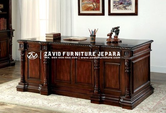 Meja Kerja Kantor Direktur Desain Unik Mewah Kayu Jati Bandung