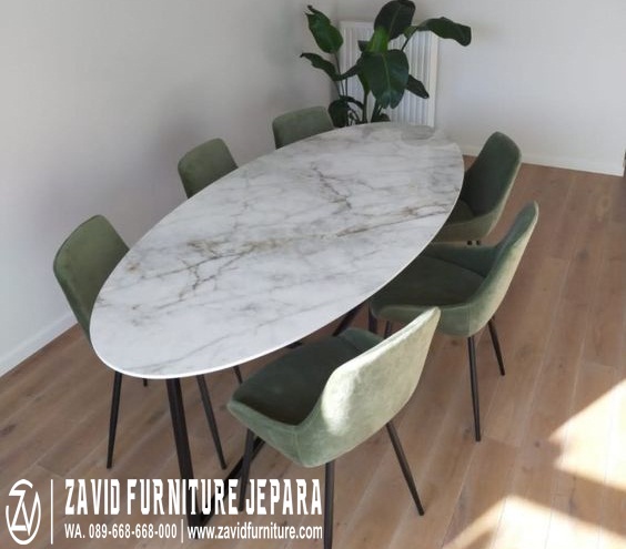 Meja Makan Marmer Oval Modern Desain Simple Minimalis