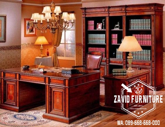 Meja Kantor Direktur Kayu Jati Desain Klasik Elegan Bogor