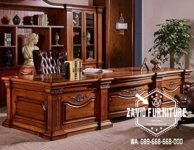 Meja Kantor Direktur Ukiran Simple Mewah Elegan Kayu Jati Terlaris