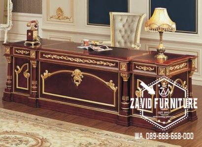 Meja Kantor Direktur Kayu Jati Desain Ukiran Mewah Klasik Terlaris