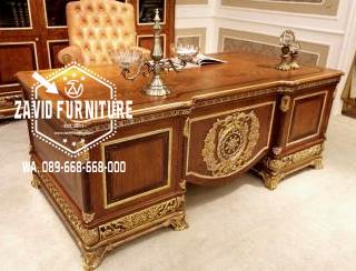 Meja Kantor Direktur Kayu Jati Desain Ukiran Mewah Klasik Terlaris