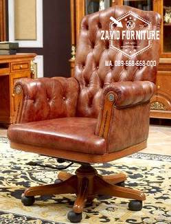 Kursi Kantor Direktur Jok Full Kancing Desain Mewah Elega Kayu Jati Terpopular