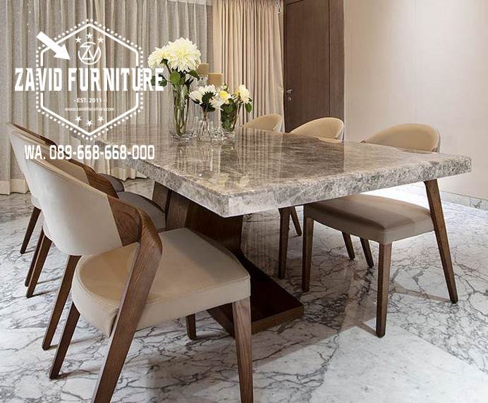 Custom Meja Makan Marmer Kaki Kayu Jati Mewah Elegan Bandung