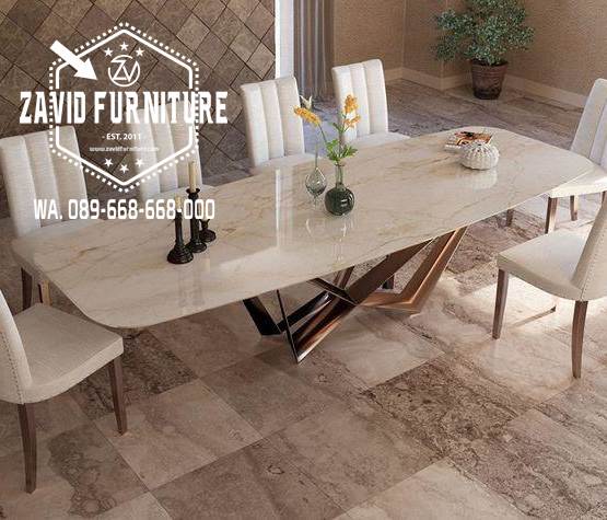 Custom Meja Makan Marmer Kaki Kayu Jati Mewah Elegan Bandung