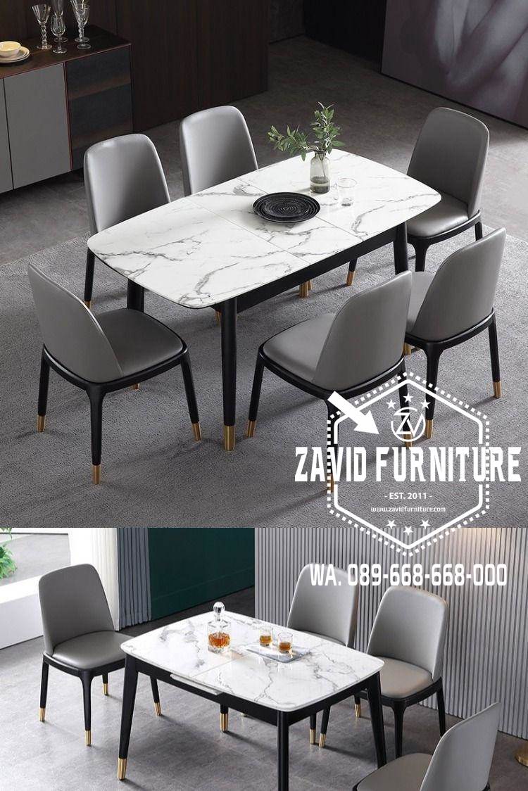 Custom Meja Makan Marmer Kaki Kayu Jati Modern Minimalis Jakarta