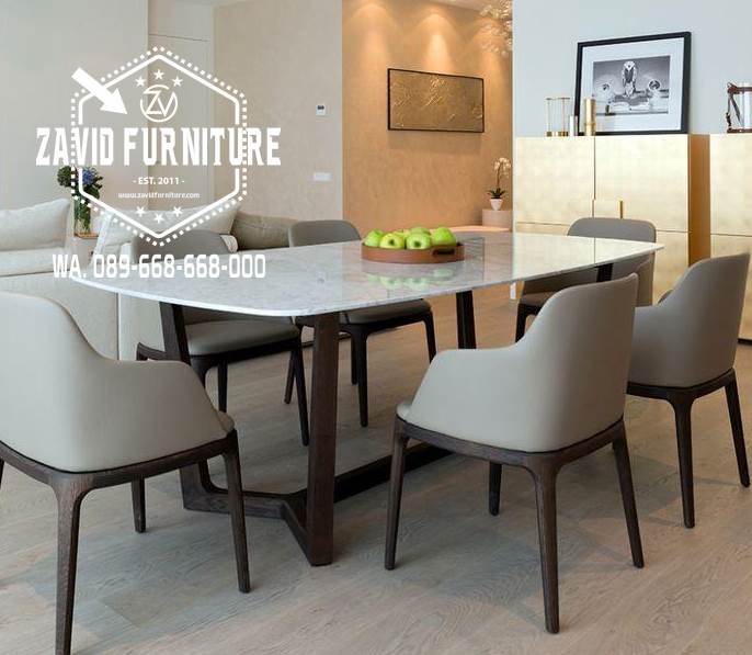 Custom Meja Makan Marmer Kaki Kayu Jati Modern Minimalis Jakarta