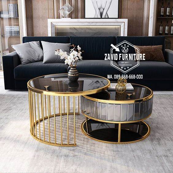 Coffe Table Stainless Bentuk Bulat Modern Unik Termurah