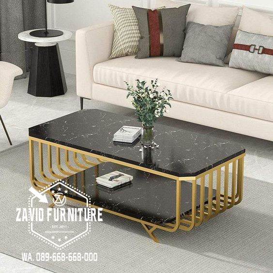 Meja Tamu Marmer Mewah Kaki Stainless Gold Harga Murah & Terbaik