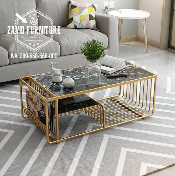 Meja Tamu Marmer Mewah Kaki Stainless Gold Harga Murah & Terbaik