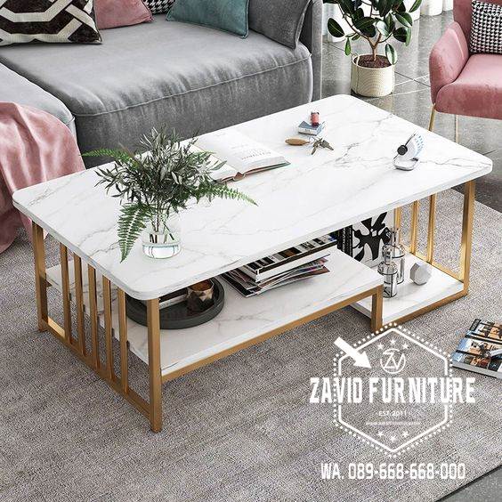 Meja Tamu Marmer Mewah Kaki Stainless Gold Harga Murah & Terbaik