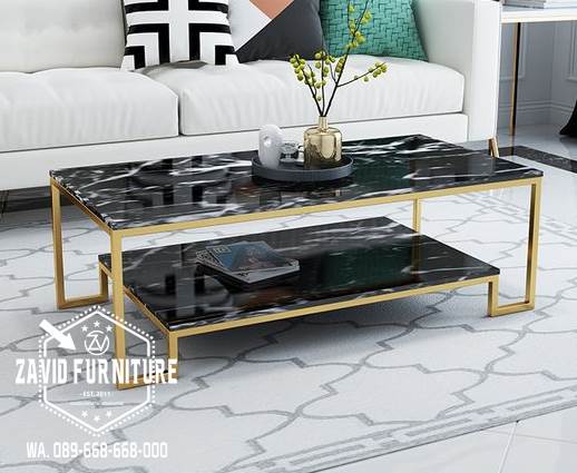 Meja Tamu Marmer Mewah Kaki Stainless Gold Harga Murah & Terbaik