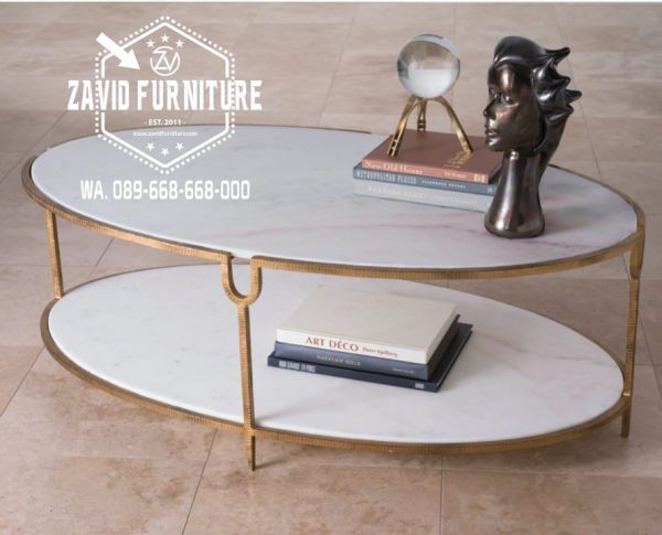 Model Meja Tamu Kaki Stainless Top Marmer Oval Premium