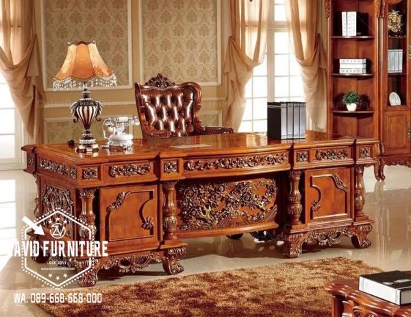 Model Set Meja & Kursi Direktur Kayu Jati Unik Elegan