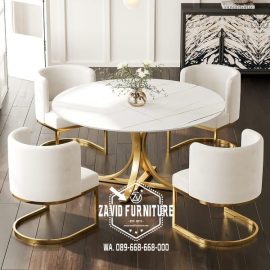 kaki meja makan stainless gold unik desain kekinian marmer bulat