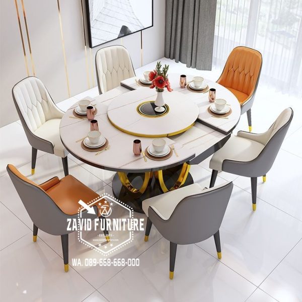 meja makan marmer 2024 desain slide kombinasi stainless