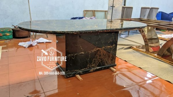 meja makan marmer full portoro gold terbaru 2024 desain elegan