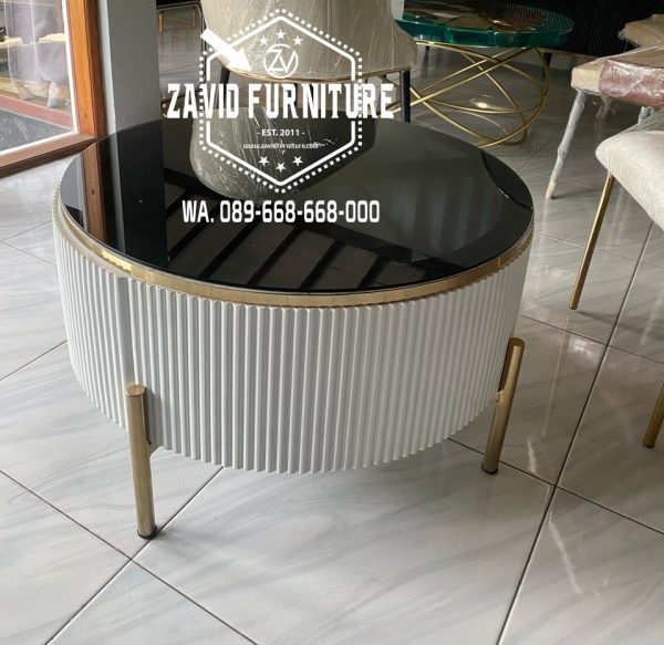meja tamu stainless kombinasi salur top kaca hitam