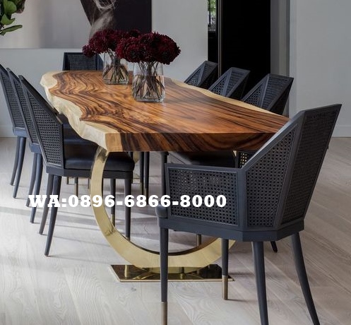 Meja Makan Kayu Kaki Stainless Gold