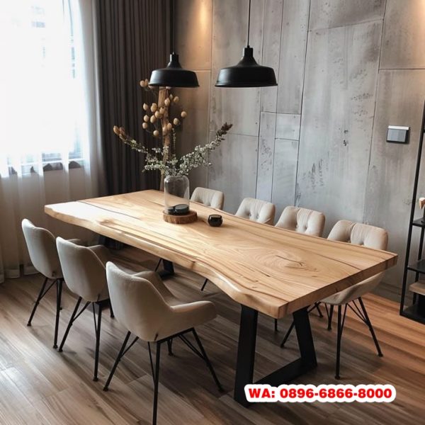 Meja Makan Kayu Solid Kaki Besi Aceh