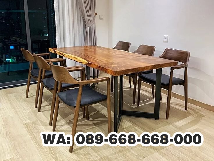 meja makan kayu trembesi 6 kursi terbaik