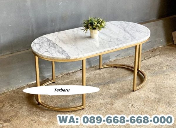 Meja Tamu Marmer Oval Minimalis Stainless Unik