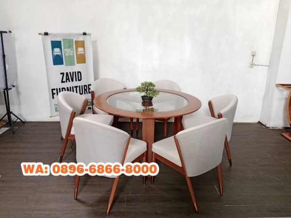 Jual Meja Makan Bulat Kayu Jati Kombinasi Kaca