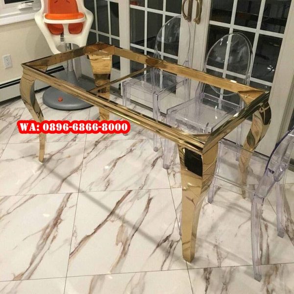 Jual Meja Makan Rangka Stainless Gold