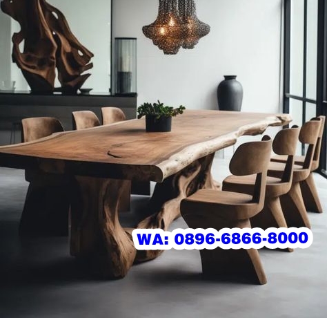 Meja Kursi Kayu Trembesi Kaki Kayu Utuh Tebal