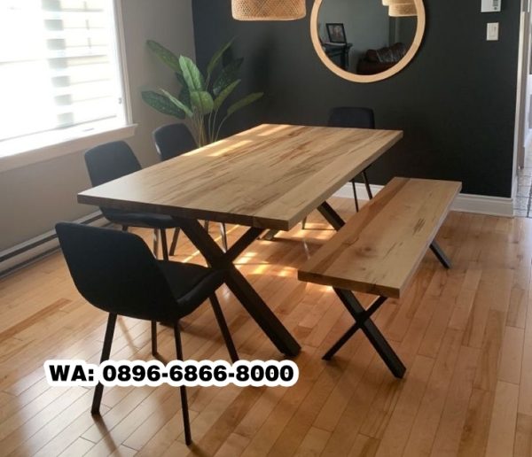 Meja Trembesi Silang Kaki Besi Minimalis