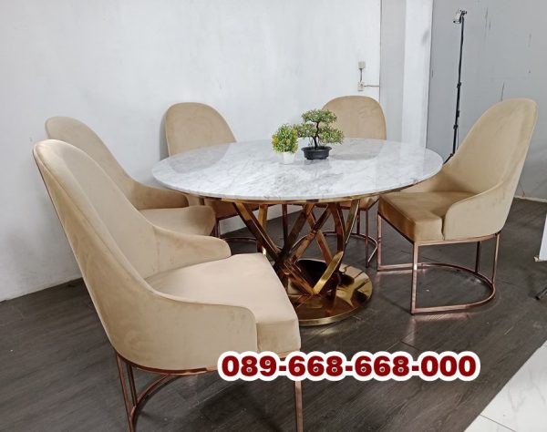Meja Bulat Marmer Kaki Stainless