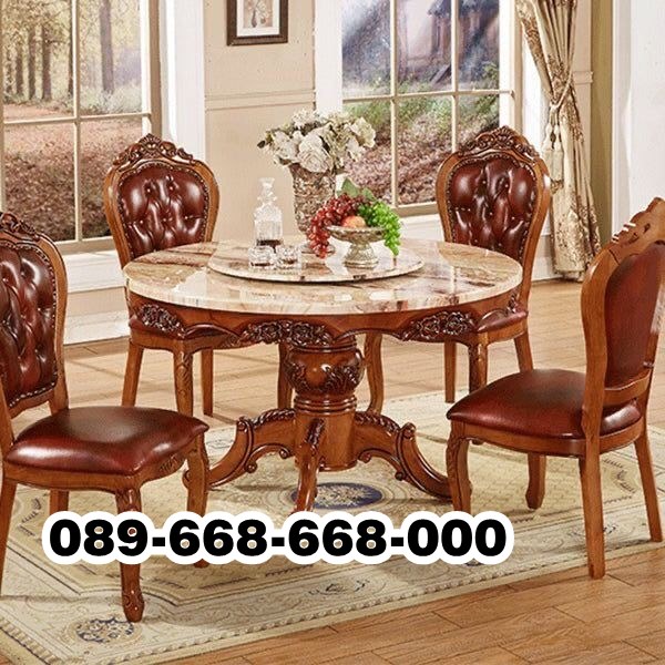 Meja Makan Kayu Jati Bulat 4 Kursi