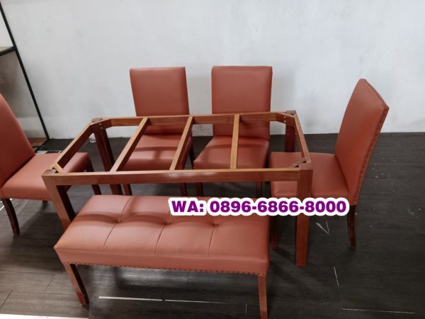 Meja Makan Kayu Jati Kombinasi Stool Panjang