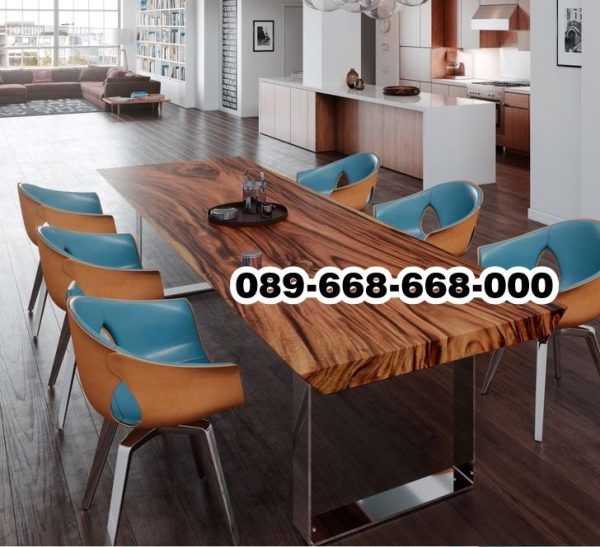 Meja Makan Trembesi Bentuk Alami Kaki Besi