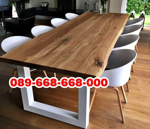 Minimalis Meja Makan Kayu Kaki Besi