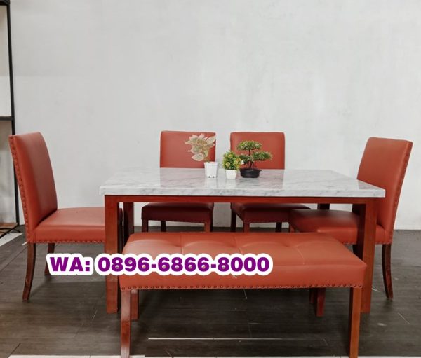 Set Meja Marmer Kayu Jati Minimalis