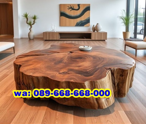 Coffe Table Bulat Kayu Utuh