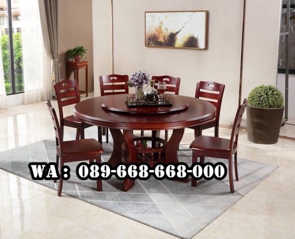 Meja Kayu Jati Bulat Putar