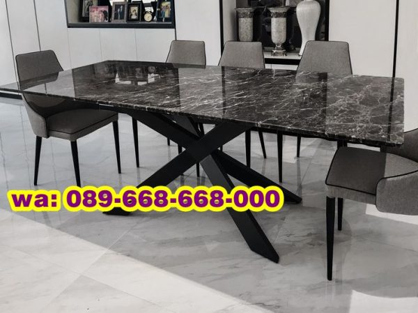Meja Makan Marmer Hitam Kaki Besi Terbaru