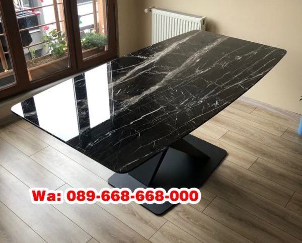 Meja Marmer Hitam Kaki Besi