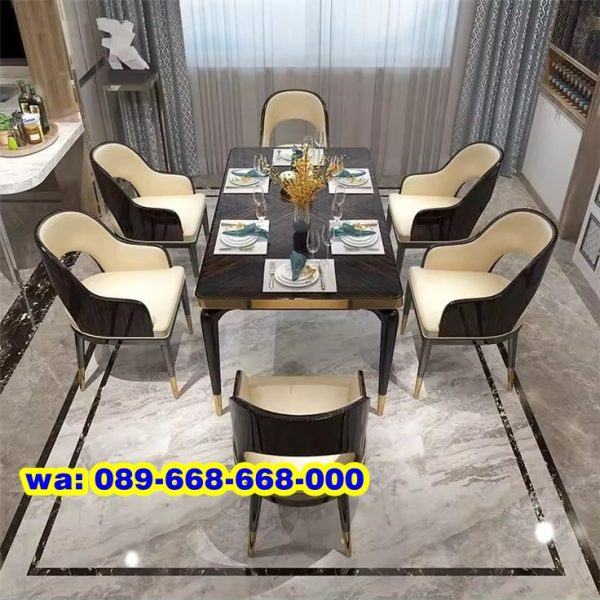 Meja  Marmer Hitam Kursi Lengkung