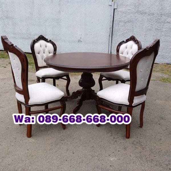 Meja Kayu Jati Bulat 4 Kursi