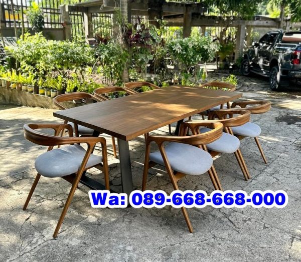 Meja Kayu Jati Utuh Kaki Besi 8 Kursi