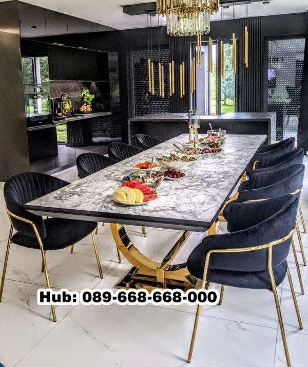 Meja Makan Marmer 8 Kursi