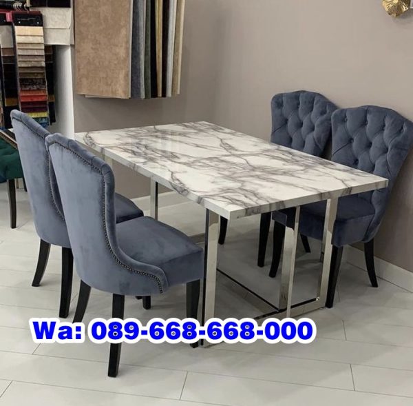 Meja Makan Marmer Stainless Ukuran 180 X 90 Cm