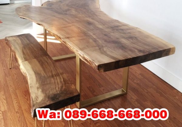 Meja Makan Trembesi Kaki Stainless