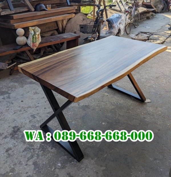 Meja Trembesi Kaki Besi Hollow