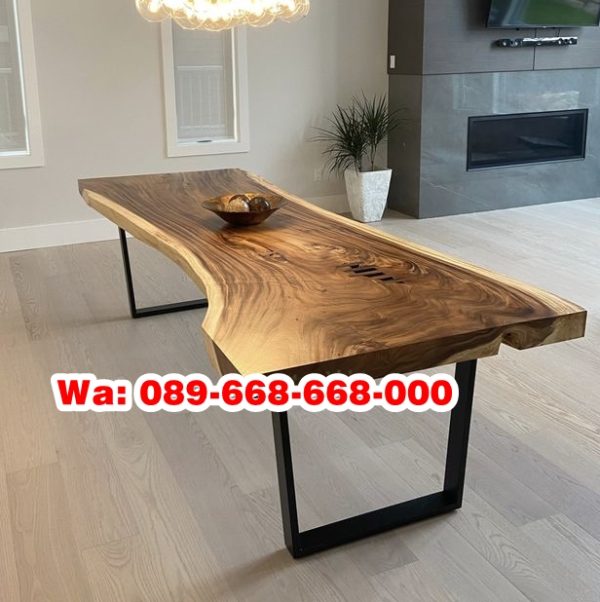 Meja Trembesi Solid Kaki Besi