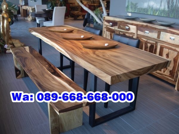 Meja Trembesi Solid Kaki Besi Minimalis